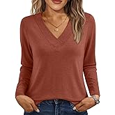 AUTOMET Long Sleeve Shirts for Women Tops V Neck Casual Top Comfortable Shirt Soft Basic Tees Women Blouses