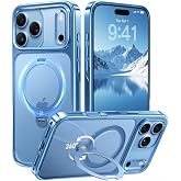 CASEKOO Glacier Blue for iPhone 18 Pro Max Case, 360 Spin Magnetic Stand | Never Yellow, Chrome, Glossy, Fit for MagSafe, 18FT Drop Protection, Titanium 6.9, Hands-Free Viewing, Office Meeting, Travel