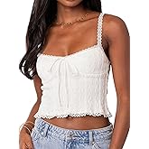 Women Lace Trim Tank Top, Cute Tops for Teens, Solid Color Summer Spaghetti Strap Cami Shirt Going Out Top