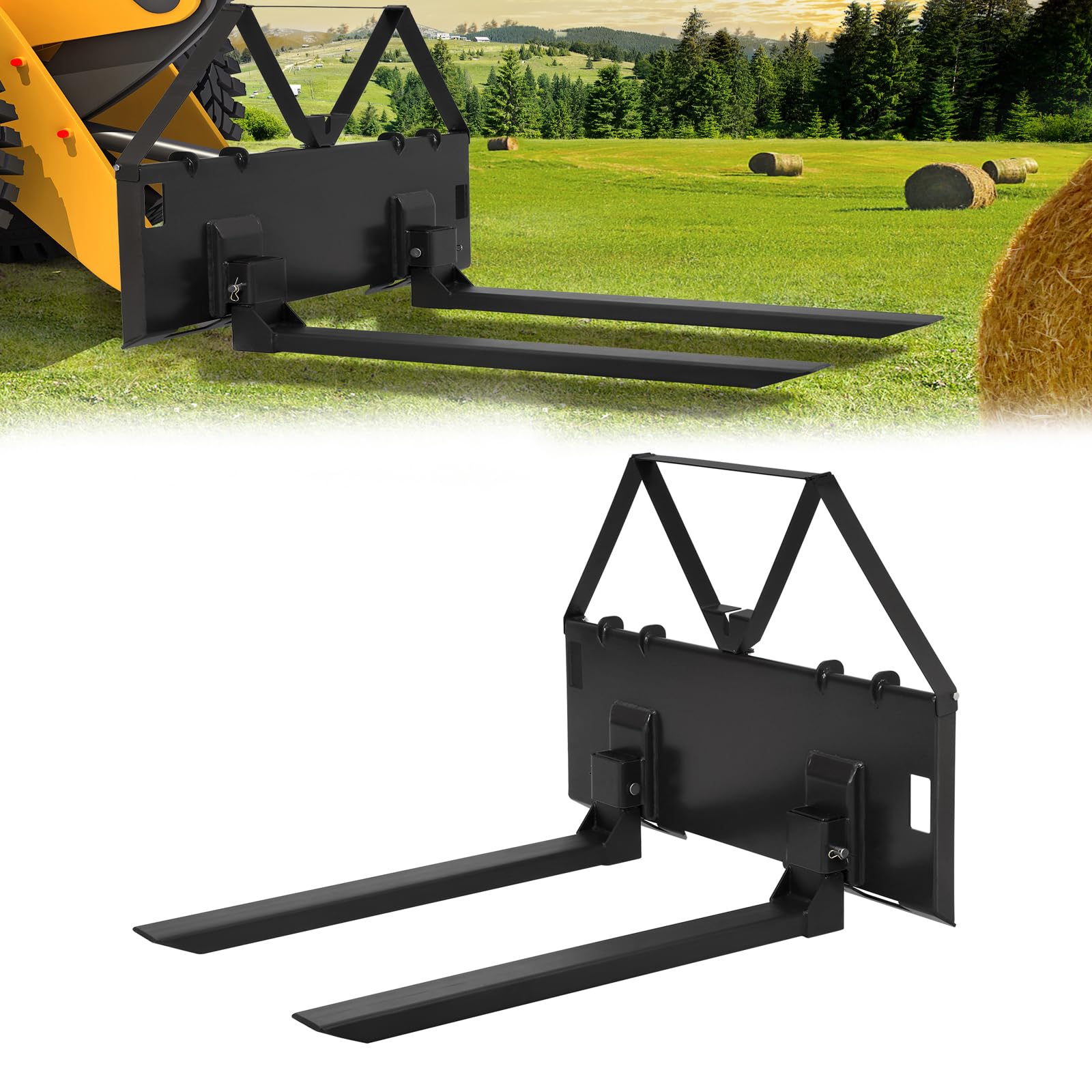 Photo 1 of 46" Heavy-Duty Tractor Pallet Forks, 2600lbs Capacity, Quick-Attach Skid Steer Forks with Trailer Hitch Ball, Universal Loader Forks for Farms & Warehouses (Black.)