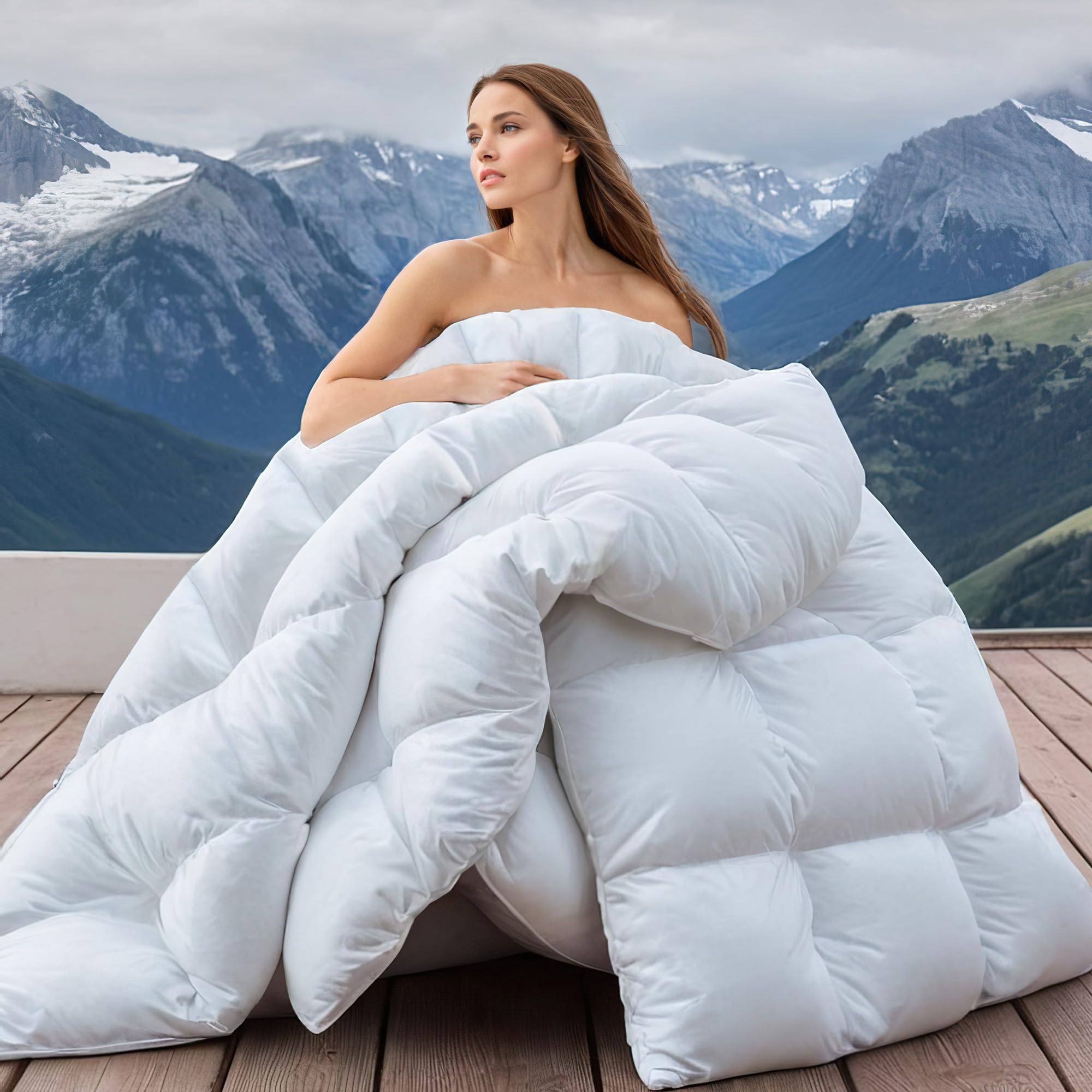 Photo 1 of Wellos Luxury Goose Feather Down Comforter King Size 900+ Fill-Power, 1600TC/DM Cotton Blend Fluffy and Cozy Duvet Insert, All Season Premium Medium Warmth Down Comforter