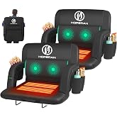 HOPERAN Massage Heated Stadium Seats for Bleachers, Dual Control, Portable | Back Massage, Seat Heated (Battery Not Included), Lumbar Pillow, 6 Recliner, Soft Cushion, Anti-Slip Stability, Side Pockets