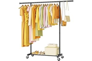 HYSEYY Portable Clothing Clothes Garment Rack Wheels,46.5" L Sturdy Clothing Racks for Hanging Clothes, Metal Wardrobe Closet Rack Clothes Storage Organizer for Coats, Shirts, Dress,Black