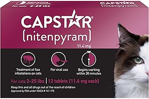 Capstar (nitenpyram) for Cats, Fast-Acting Oral Flea Treatment for Dogs 2-25 lbs, Vet-Recommended Flea Medication Tablets Start Killing Fleas in 30 Minutes, 12 Doses