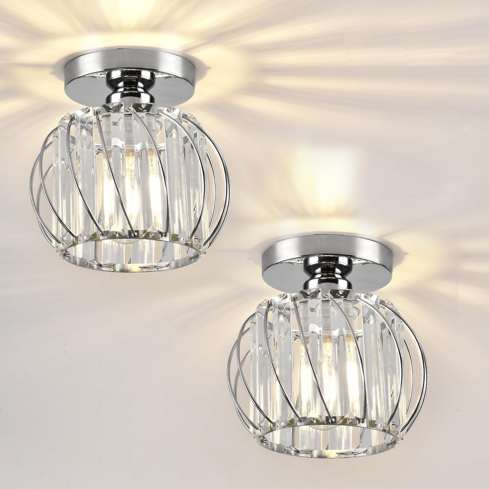 Photo 1 of ZtuoYong Crystal Semi Flush Mount Ceiling Light, Silver Crystal Chandelier, 19cm x 17.5cm, Bedroom, Kitchen, Dining, Living Room