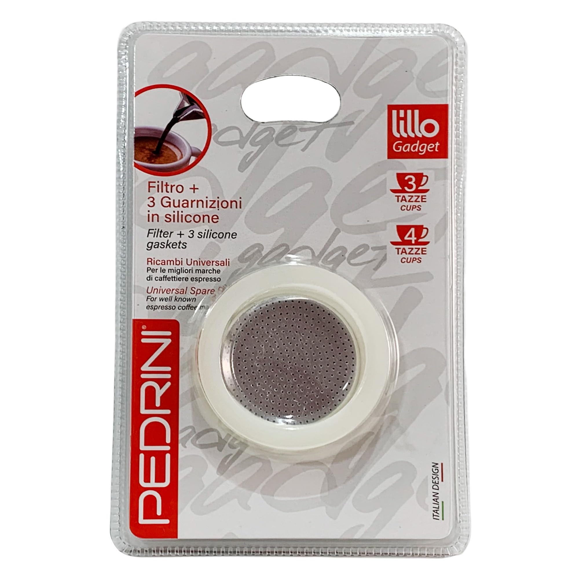 Pedrini 883336290839 Replacement 3 Gaskets+Filter 3 Cups, Aluminium, White, 4 Units
