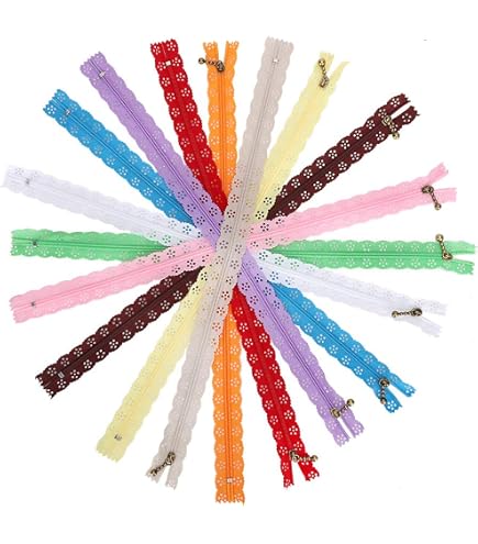10pcs Lace Trim Zippers - Nylon Closed End Decorative Zippers For Bags, Purses, DIY Sewing Crafts, 20cm Length