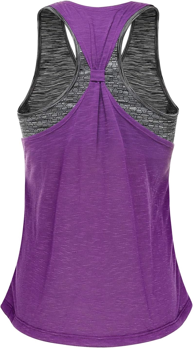 FAFAIR Women's Workout Yoga Tank Tops With Built in Bra Loose Racerback Sport Vest Gym Running Shirt
