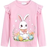 Girls Easter T Shirt Cute Bunny Easter Egg Tee Gnomes Chicks Happy Easter Clothes Pink Long Sleeves 2-7 Years