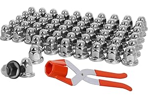 Podoy 33mm Stainless Steel Lug Nut Covers Rustproof Push-On for Semi Trucks Bullet Flanged Design NO Rust 33 mm x 2.1” Height (60 Pack + Removal Tool)