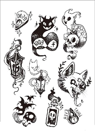 Stickers Tatouage Temporaire Chaton Chauve Souris Chat Dessins Impermeables Semi Permanent Amovible Festival De Paillettes Pour Enfants Femme Corps Art 21x15cm 5 Pcs Amazon Fr Beaute Et Parfum