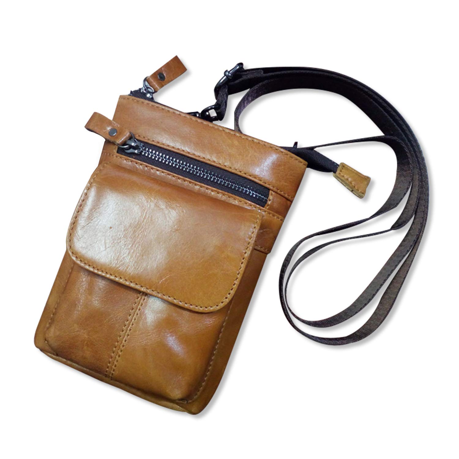 FANDARE Small Crossbody Leather Mobile Phone Waist Pocket Shoulder Business Messenger Bag for Men Waterproof Satchel Bag Yellow