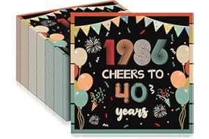 50PCS Vintage 40th Birthday Napkins, 1986 Theme Cheers To 40 Years Party Supplies for Men Women, 13" x 13" Colorful 2-Ply Dis