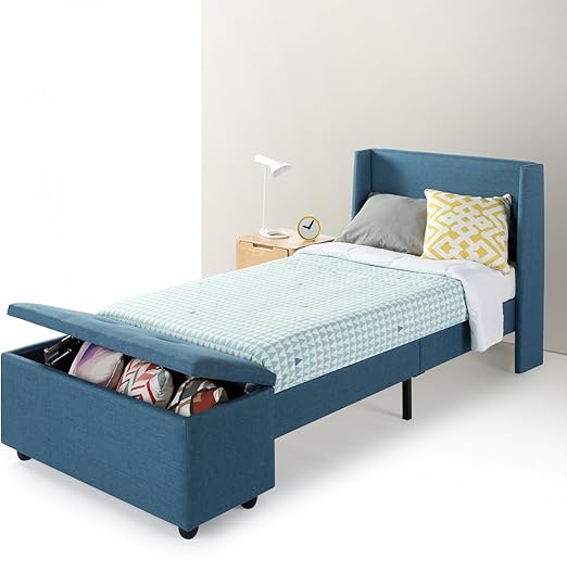blue twin bed with storage
