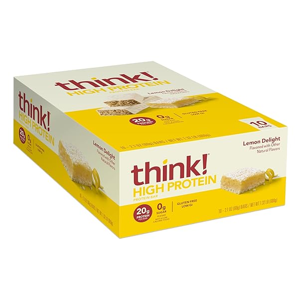 THINK! PROTEIN BARS, HIGH PROTEIN SNACKS, GLUTEN FREE, KOSHER FRIENDLY, LEMON DELIGHT, NUTRITION BARS, 2.1 OZ PER BAR, 10 COUNT (PACKAGING MAY VARY)