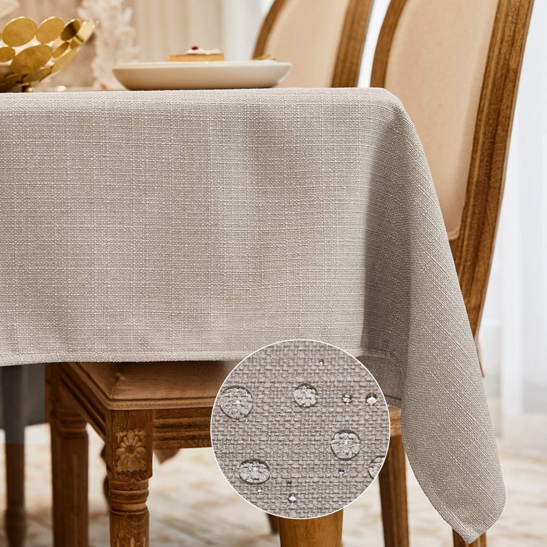WAITER TREE Table Cloth 145x215 cm Rectangular Wipe Clean Table Cover, Cream Faux Linen Wipeable Waterproof Tablecloth for Outdoor Picnic Dining Kitchen Party - Beige