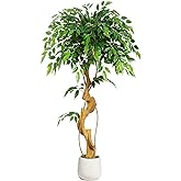 Keeplush 4ft Large Ficus Artificial Trees in White Pot, 48" Tall Fake Silk Tree with Natural Curved Trunk, Lush Faux Ficus Tree for Indoor Home Decor, Living Room, Office & Patio