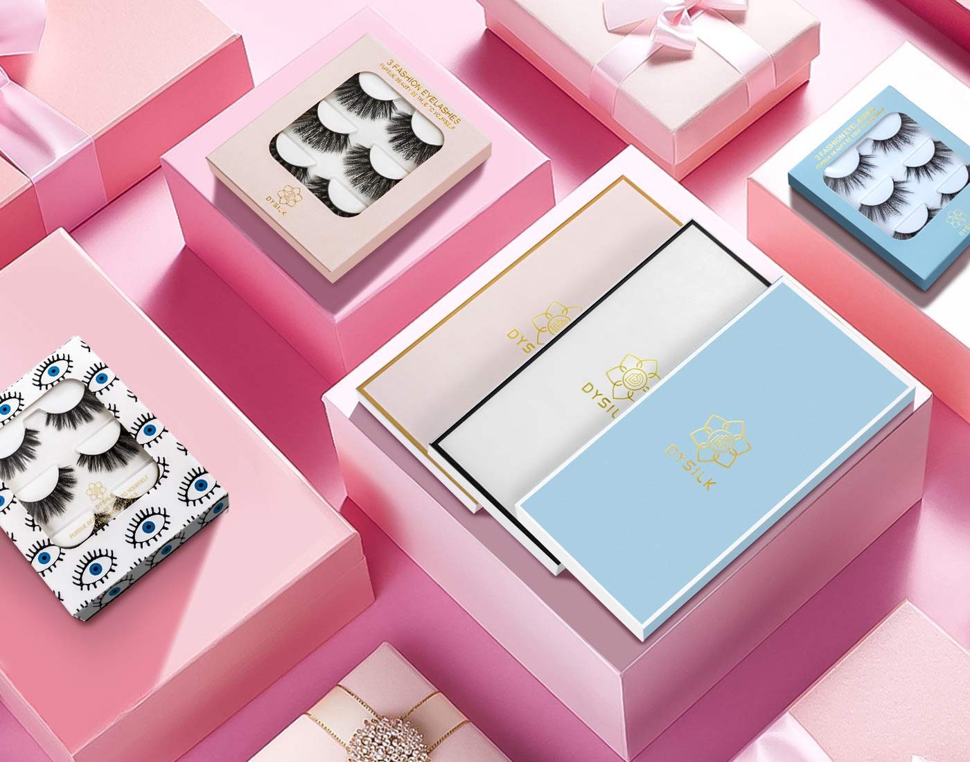 DYSILK 3D Eyelashes Mink Natural Look False Eyelashes Wispy Extension Makeup Long Handmade Fake Eyelashes Fluffy Soft Reusable Black 5 Pairs