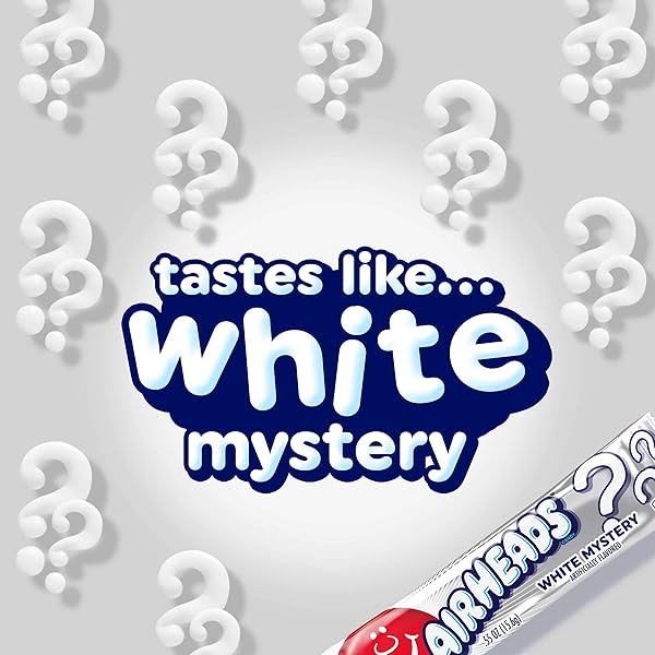 AIRHEADS CANDY, WHITE MYSTERY FLAVOR, INDIVIDUALLY WRAPPED FULL SIZE BARS, TAFFY, NON MELTING, PARTY, PACK OF 36 BARS