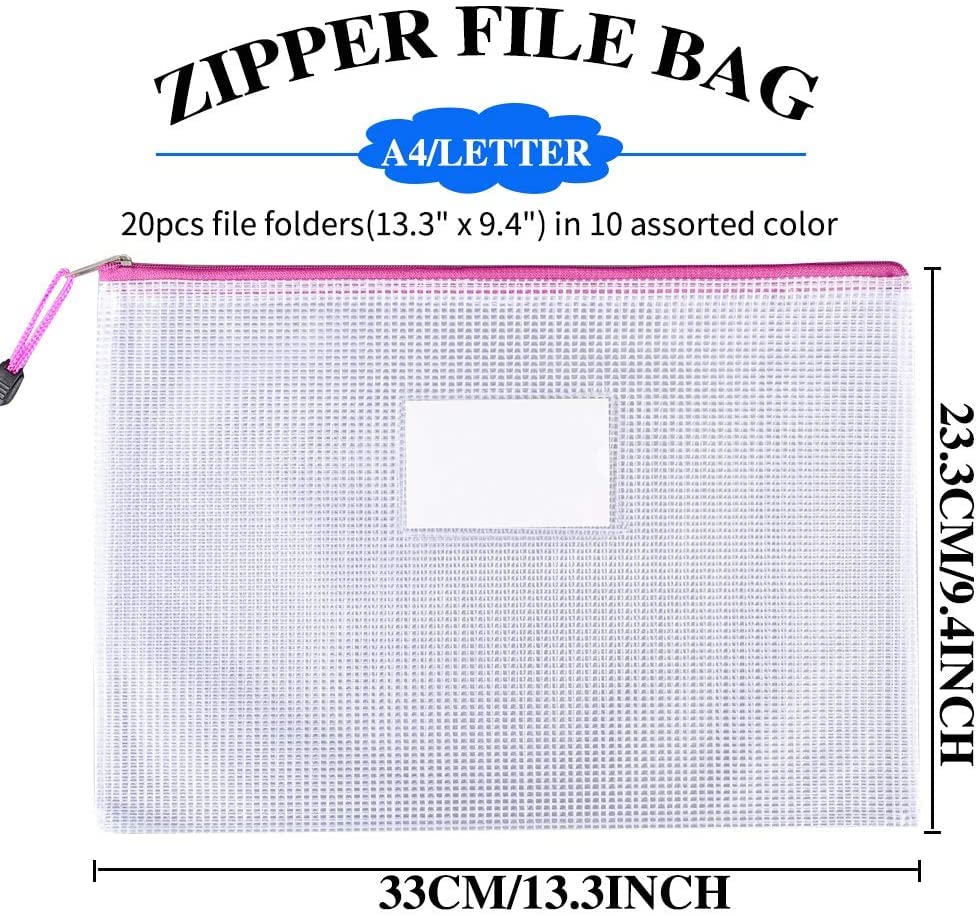 Sooez 20 Pack Zipper Pouch, Mesh Zipper Pouch with Label Pocket, Durable Pouches for