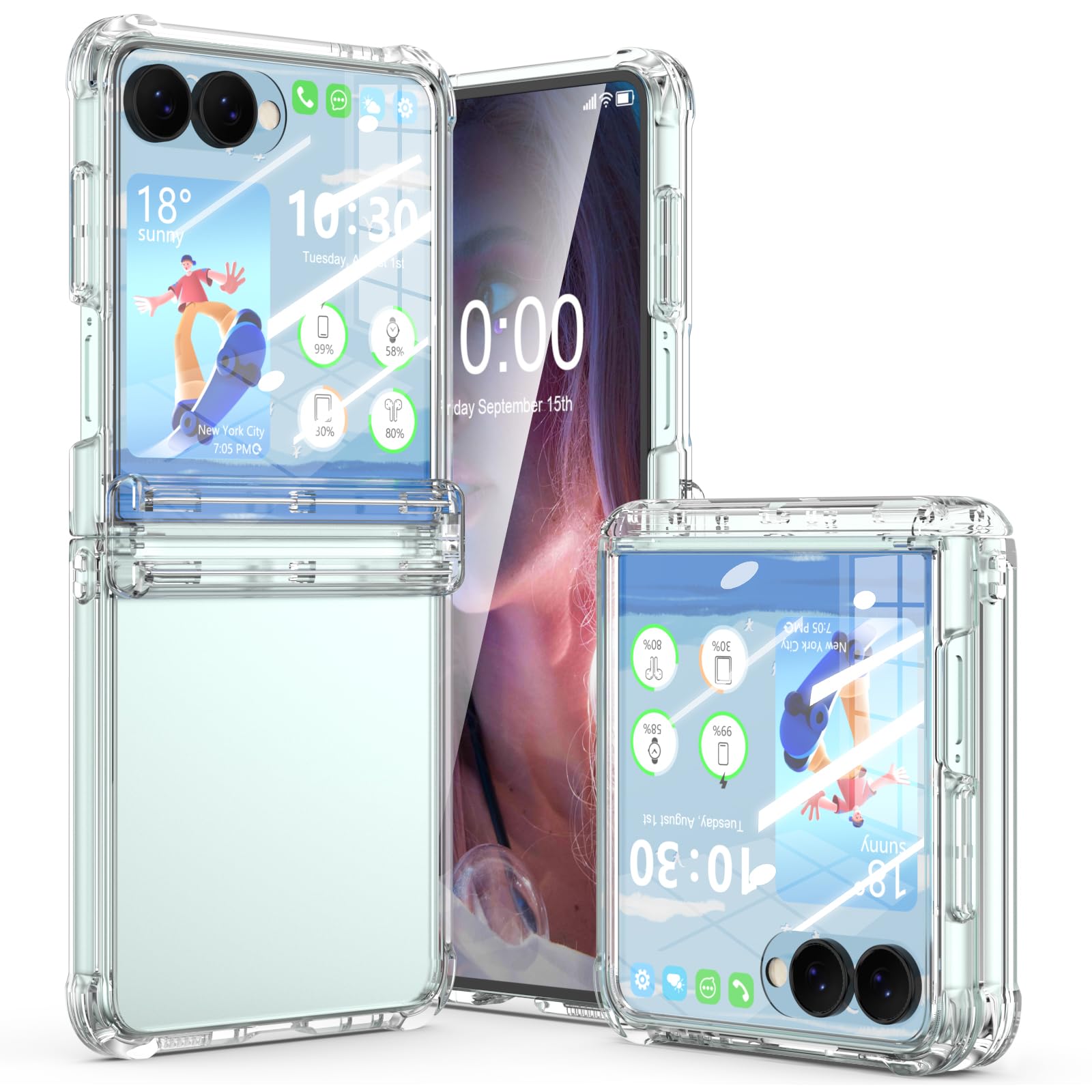 Designed for Samsung Galaxy Z Flip 7 Case with Hinge Protection & Built-in Tempered Glass Screen Protector for Flip 7 Shockproof Protective Phone Case Cover (Clear)