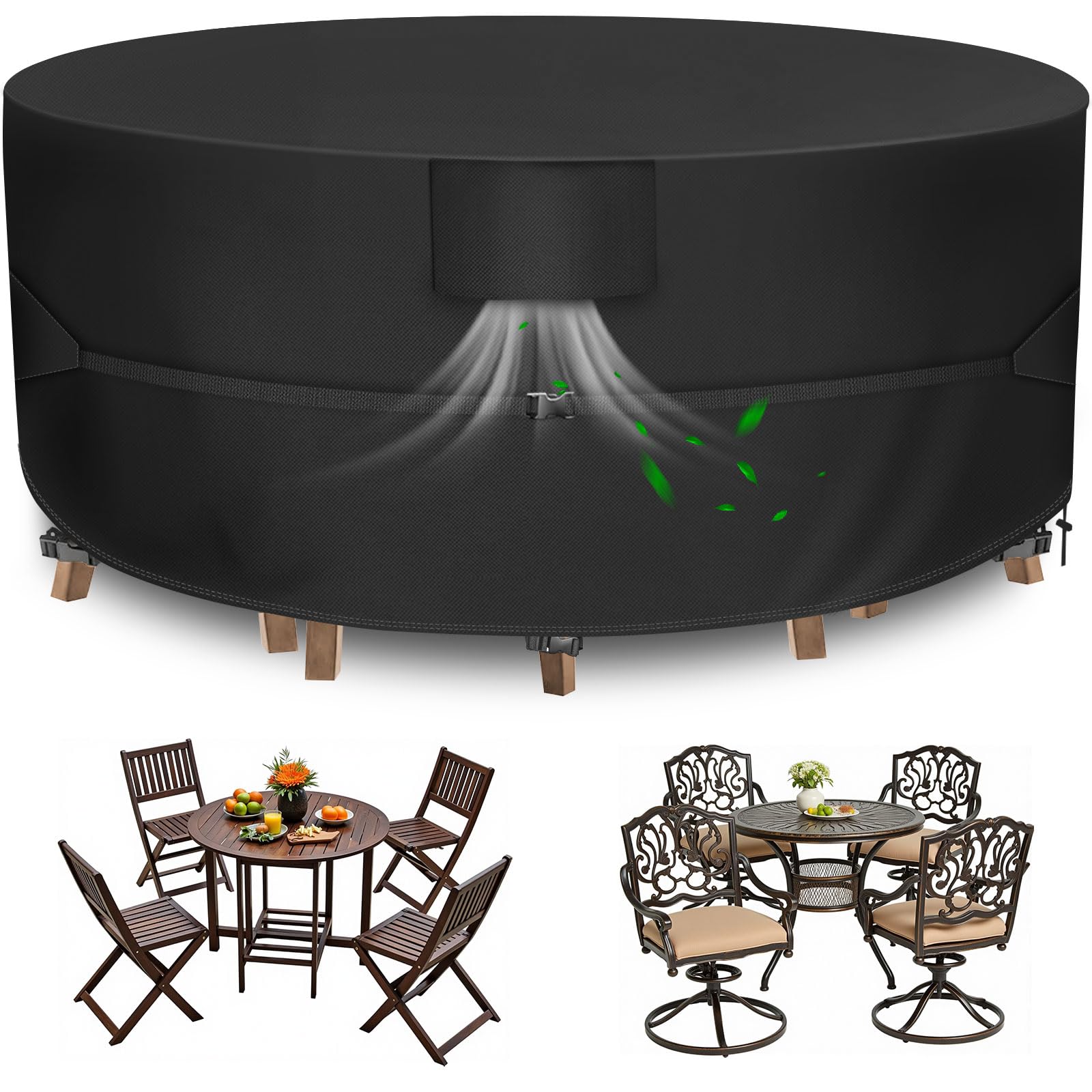 Photo 1 of Funshot Outdoor Furniture Cover, Heavy Duty Round Outdoor Table Cover, Patio Furniture Covers Waterproof, 62"Dia x 28"H, Black