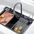 Lefton 29.5"x 18.25" 304 Stainless Steel Kitchen Workstation Sink with Pull-down Faucet, Waterfall & Rainfall Outlet, Temperature Display in Tempered Glass, Grey, KS2206