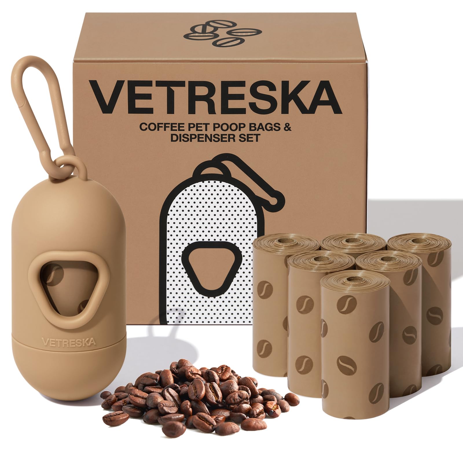 Photo 1 of VETRESKA Dog Poop Bags Dispenser with Coffee Scented Waste Bags, Leak Proof, Extra Thick & Strong, 1 Holder and 105 Count Pet Poop Bags (7 Refill Rolls) for Dogs and Cats