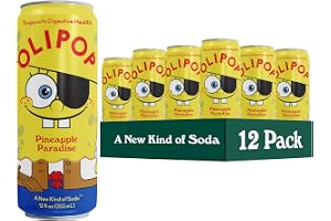OLIPOP Prebiotic Soda Pop, SpongeBob Pineapple Paradise, Pantry Pack Packed with Prebiotics, Fiber, and Botanicals, Gluten Free, GMO Free, 12oz Skinny (12-Cans) (Packaging May Vary)