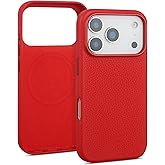 mobee Genuine Leather Case for iPhone 17 Pro (6.3 inch), Pebbled Leather case with Soft Fiber Lining, Lip Screen Protection, Compatible with MagSafe