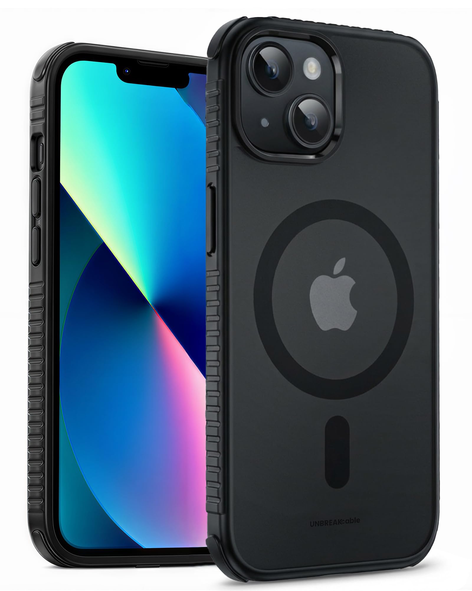 UNBREAKcable Magnetic Case for iPhone 13/ iPhone 14 compatible with MagSafe[Military Grade Shockproof][Non-Slip] Translucent Matte Back& Soft Silicone Airbag Bumper Phone Case for Apple 6.1"– Black