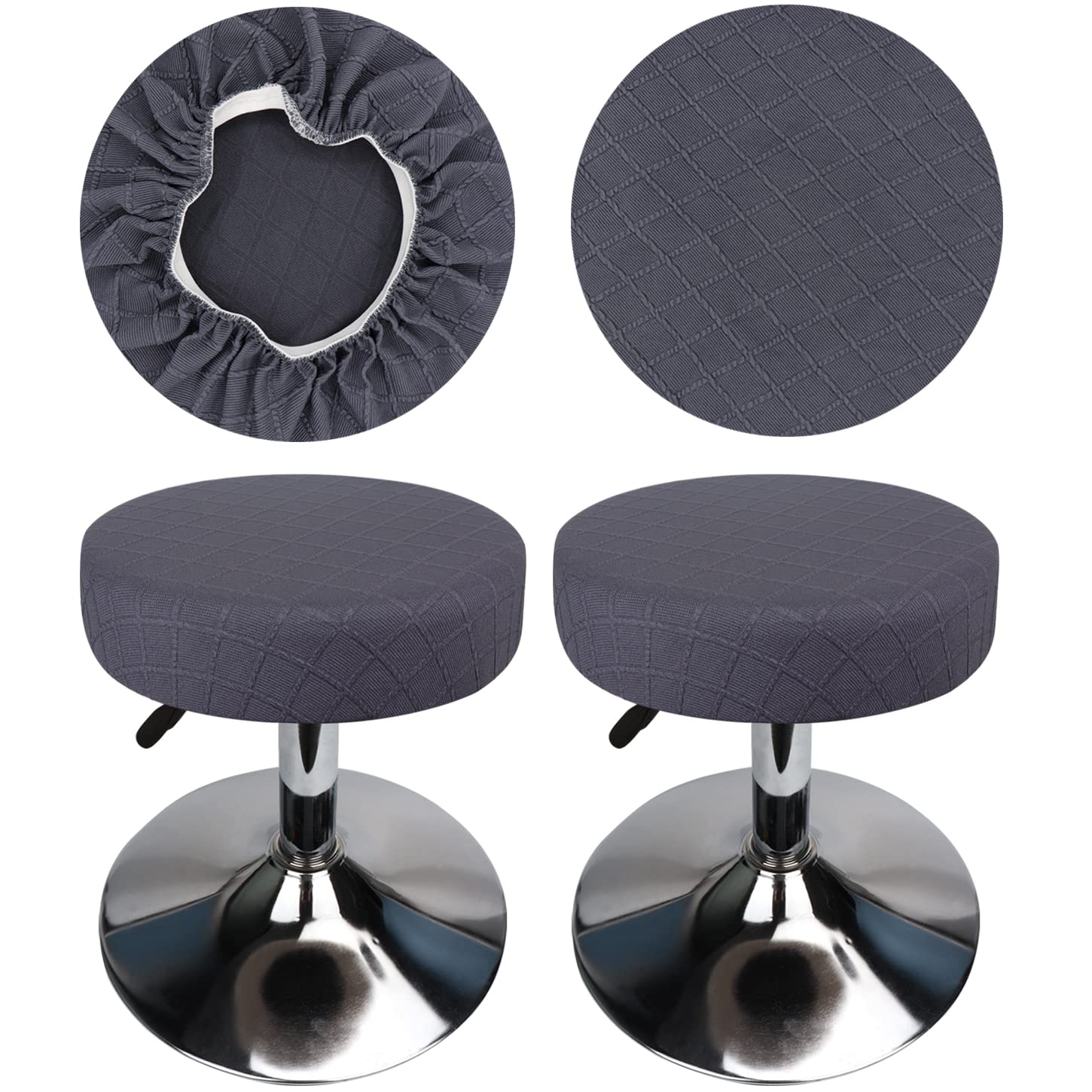 HuaLiSiJi Stool Covers Round 30-40cm/12-15.7" Round Bar Stool Covers, Luxurious Fabric Stretchable Wrinkle Resistant Washable Dustproof Stool Cover (2, Gray)