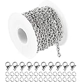 UMAOKANG 16.4 Feet Stainless Steel Cable Chains Spool Silver Cross Necklace Chains Bulk with Lobster Clasps and Jump Rings for DIY Bracelets Jewelry Making