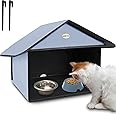 Dreyoo Outdoor Cat Feeding Station for Food & Water, Weatherproof Outdoor Kitty Dining Room Outdoor Cat Shelter for Stray, Feral Cats and Community Cats, 13”d x 17”w x 15.5'h (Dusty Blue)