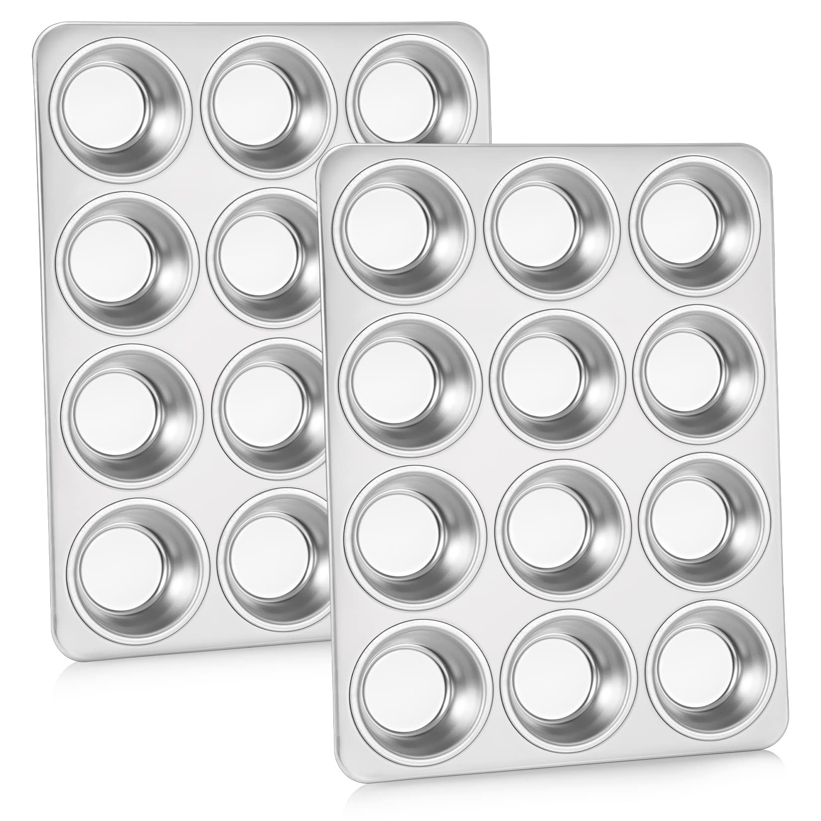 Photo 1 of P&P CHEF Muffin Pan Cupcake Baking Pan Set, Stainless Steel Muffin Tin Tray for Mini Cake Tart Quiche, Oven & Dishwasher Safe, Non-toxic & Heavy-duty, (12 Cup, 2Pcs)