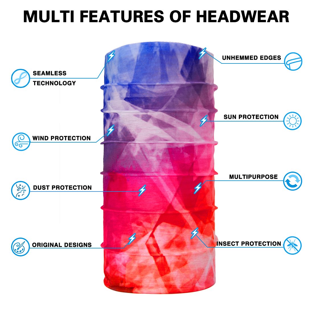 TUONROAD Womens Printed Colorful Neon Orange Purple Blue Stretchy Seamless Magic Headband Scarf for Cancer Patients Mens Sun Protection Fishing Tube Sun Mask for Running Skiing Riding Hunting Hiking