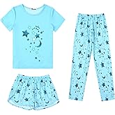 Mirawise Girls 3 Pc Pajamas Sleepwear Cotton Pjs Clothes Set 4-13 Years