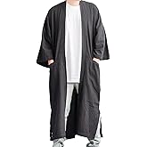 Men's Long Cotton Linen Kimono Cardigan Oversized Noragi Jacket Man Haori Summer Yukata Beach Robe