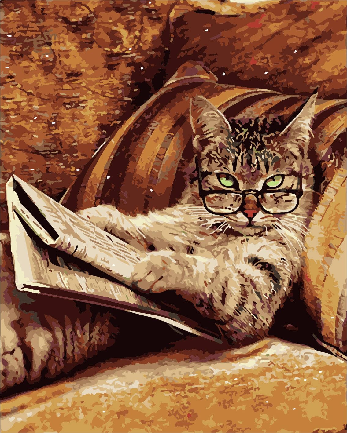 ABEUTY DIY Paint by Numbers for Adults Beginner - Cat Glasses Newspaper 16x20 inches Number Painting (No Frame)