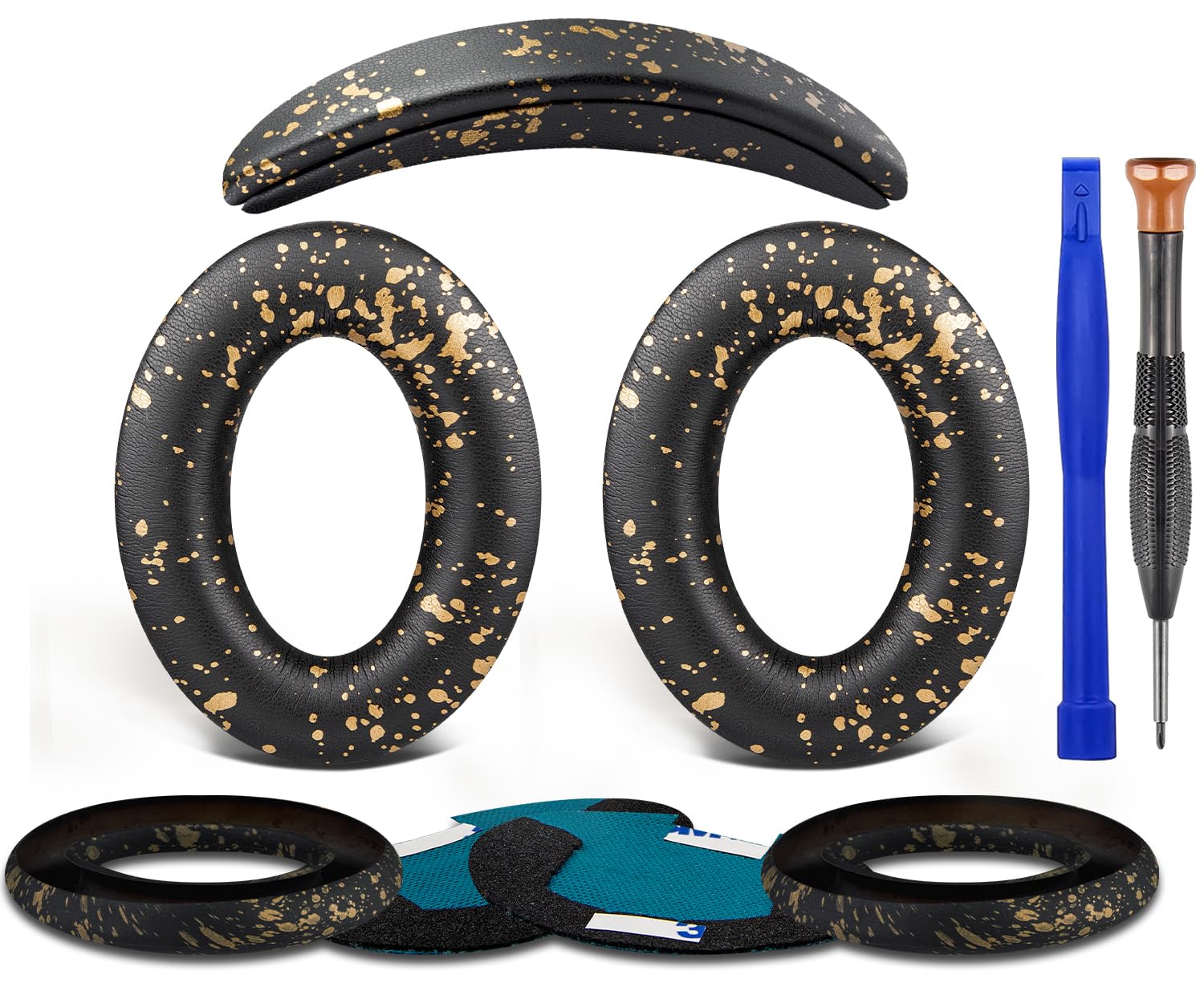 SOULWIT Replacement Kit for Bose QuietComfort 25 (QC25), Ear Pads Cushions + Headband + Earpads Cover - Black Gold