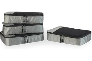 Amazon Essentials 4-Piece Packing Cubes Travel Accessories Set, Space-Saving Luggage Organizer with Double Zipper, Mesh Top Panel, Medium, Gray (Previously Amazon Basics)