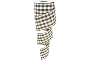 Leecogo Brown White Buffalo Check Plaid Wired Ribbon,2 1/2”x10 Yard, Farmhouse Gingham Ribbon for Easter, Christmas, Wreath, Spring, Summer, Wedding, Baby Shower, Birthday.