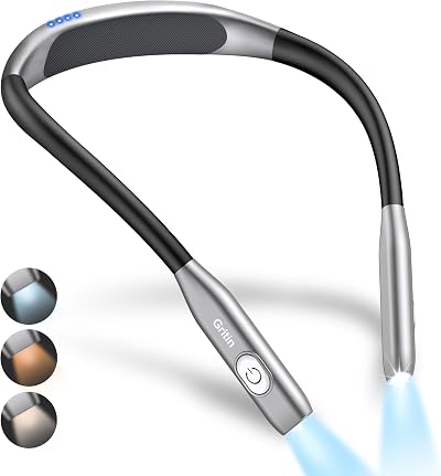 Gritin Neck Reading Light USB C Rechargeable 3 Color Temp Stepless Dimming