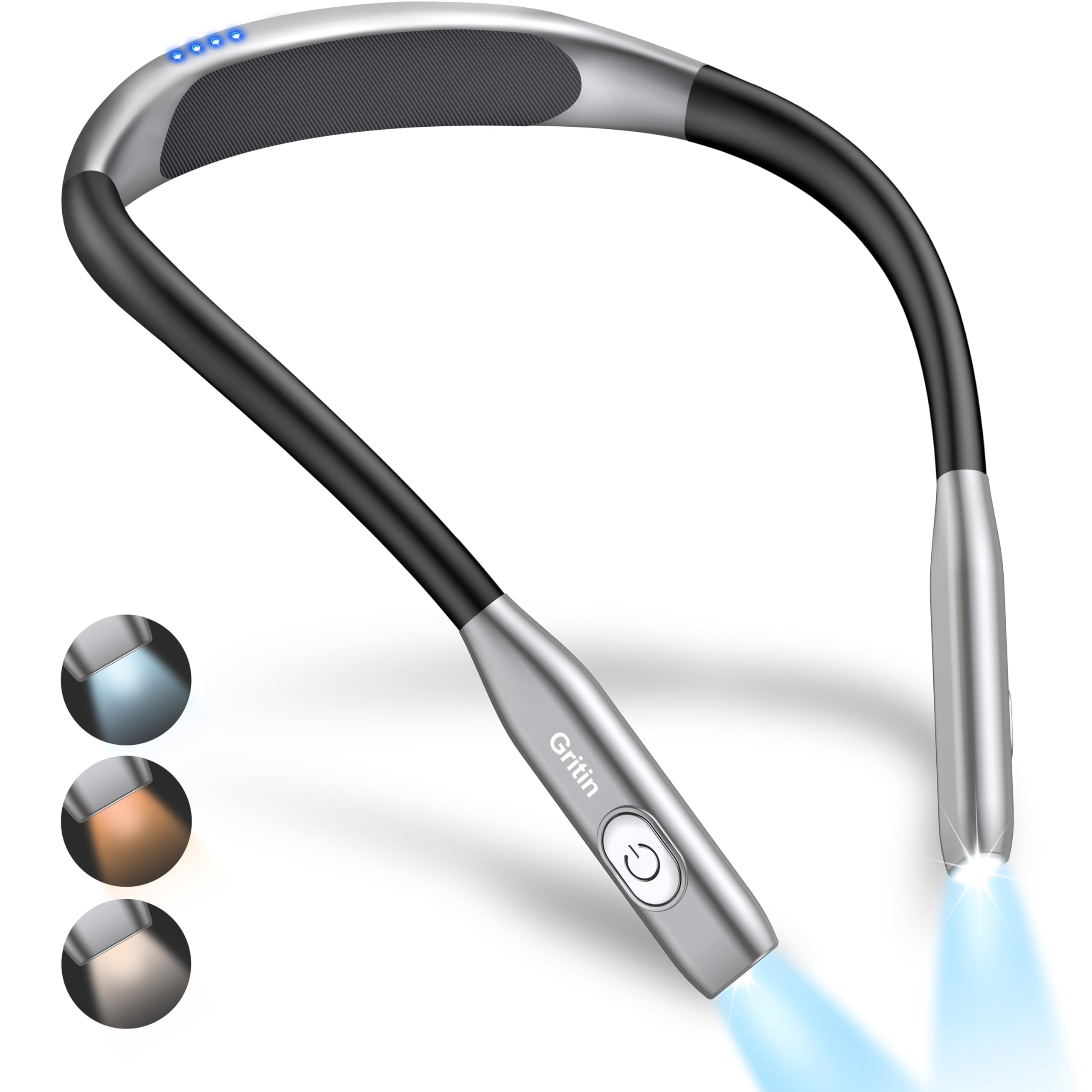 Gritin Neck Reading Light, Rechargeable Book Light for Reading in Bed at Night-Eye Caring 3 Colors, Stepless Dimming, 80+Hrs Runtime, Neck Curve Fit Design, Comfortable&Flexible for Readers, Crafting