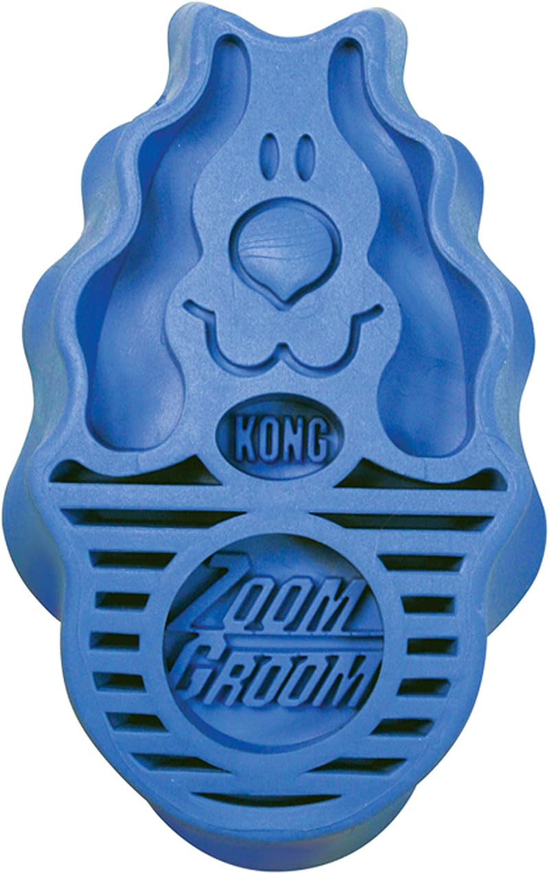 KONG ZoomGroom Dog Brush for Grooming and Shampooing Large Dogs Blue