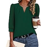 3/4 Length Sleeve Womens Tops Work Business Dressy Casual Blouses Chiffon Elegant Shirts Fashion Outfits