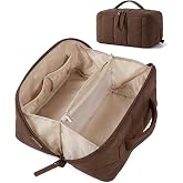 BAGSMART Women's Puffy Travel Makeup Bag, Open Flat, Coffee | Toiletry Bag, Water-resistant, Portable, Puffy Padded, Make Up Organizer, For Toiletries, Brushes