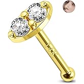 Jewseen 14K Gold Nose Ring Stud 20G Dainty Nose Stud for Women 14K Solid Gold Bone Nose Piercing Jewelry Press Fit Pin 6MM Bar Real Gold Nostril Piercing for Women