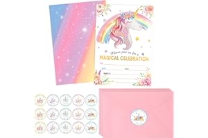Spakon 24 Pack Unicorn Birthday Invitation for Girls Boys Party Invitation Card 24 Envelope 30 Rainbow Sticker Labels for Birthday Baby Shower Party Supplies(Profile Unicorn Style)