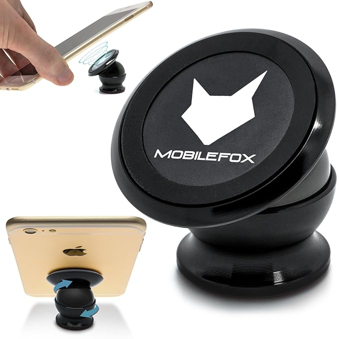 mobilefox® KFZ 360° Auto Magnet Handy Kugelkopf Halter Smartphone Halterung Armaturenbrett Universal Schwarz